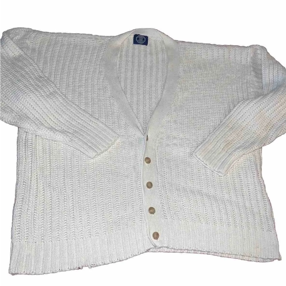 VINTAGE 100% Authentic GAP Men’s Chunky White Knit 100% Cotton Cardigan fitted - Picture 12 of 12